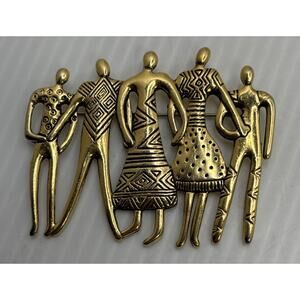 Vintage Laural Burch Gold Tone Tribal People Men Women Pin Brooch